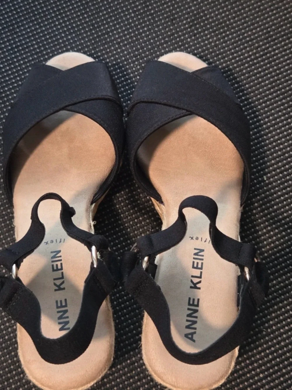 Anne Klein Black Espadrille Wedge Sandals
